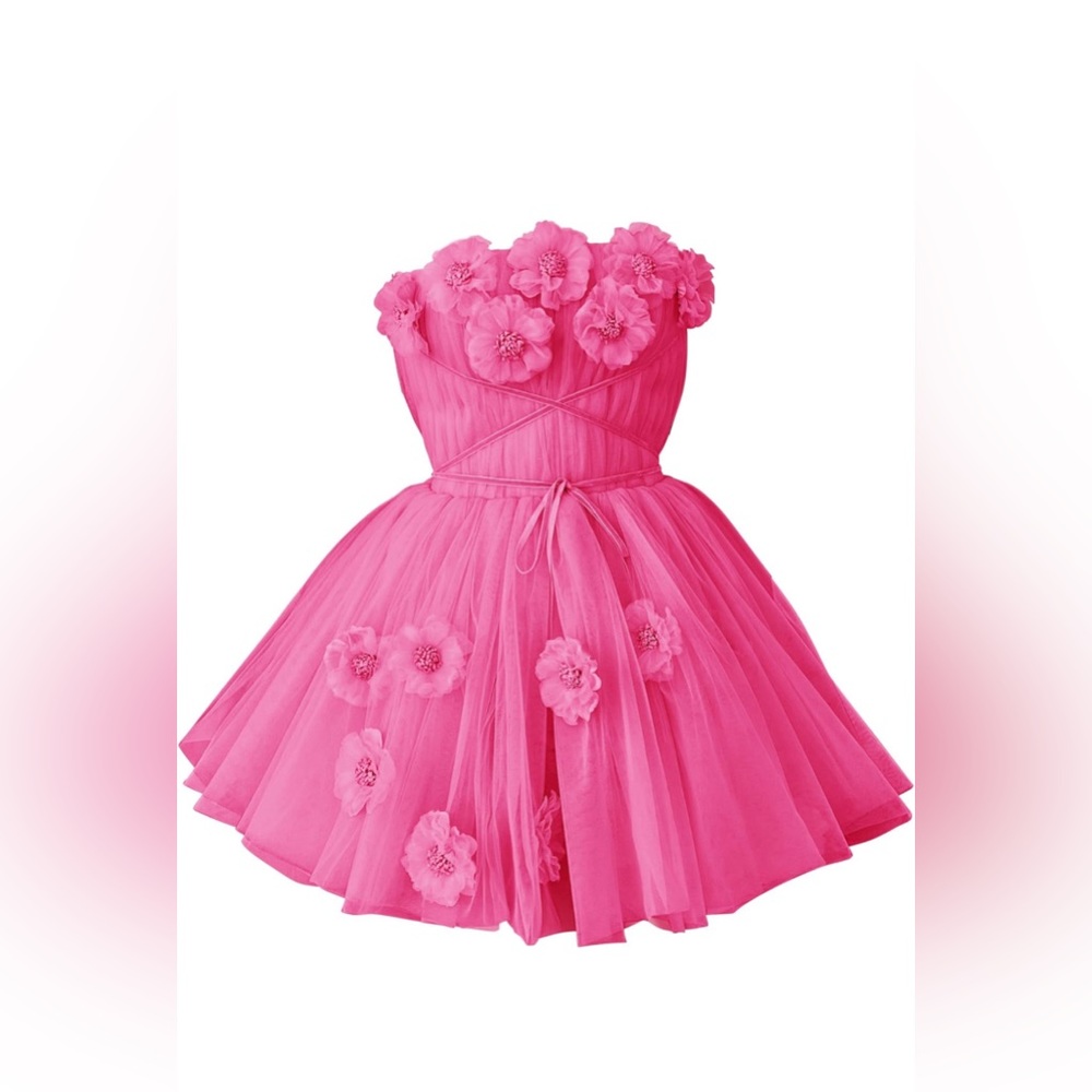 Strapless Tulle Short Dress Flowers A Line Cocktail Party Gown size 4